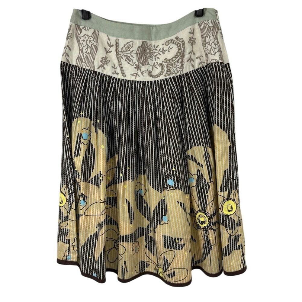 CAbi Style #917 Treasure Skirt Womens 2 100% Cotton Striped Floral Embroidery
